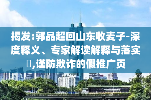 揭發(fā):郭品超回山東收麥子-深度釋義、專家解讀解釋與落實?,謹防欺詐的假推廣頁
