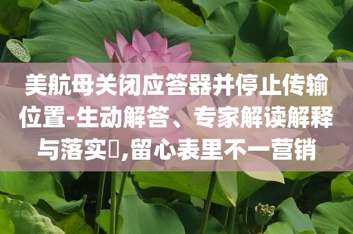 美航母關閉應答器并停止傳輸位置-生動解答、專家解讀解釋與落實?,留心表里不一營銷