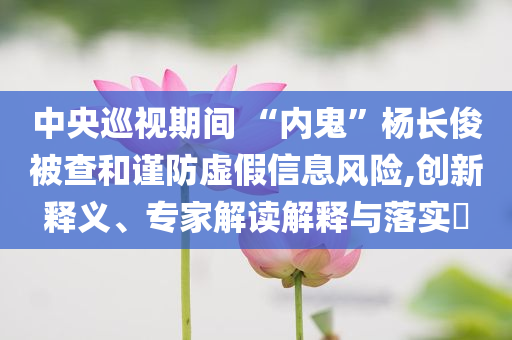 中央巡視期間 “內(nèi)鬼”楊長(zhǎng)俊被查和謹(jǐn)防虛假信息風(fēng)險(xiǎn),創(chuàng)新釋義、專(zhuān)家解讀解釋與落實(shí)?