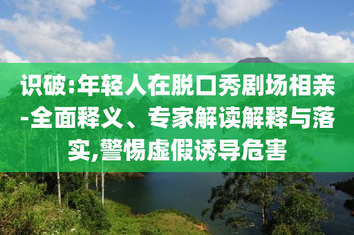 識破:年輕人在脫口秀劇場相親-全面釋義、專家解讀解釋與落實,警惕虛假誘導(dǎo)危害