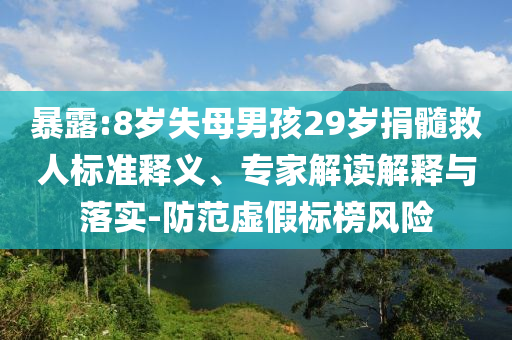 暴露:8歲失母男孩29歲捐髓救人標(biāo)準(zhǔn)釋義、專家解讀解釋與落實(shí)-防范虛假標(biāo)榜風(fēng)險(xiǎn)