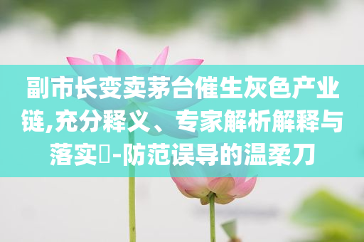 副市長(zhǎng)變賣茅臺(tái)催生灰色產(chǎn)業(yè)鏈,充分釋義、專家解析解釋與落實(shí)?-防范誤導(dǎo)的溫柔刀