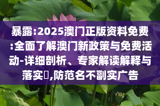 暴露:2025澳門正版資料免費(fèi):全面了解澳門新政策與免費(fèi)活動(dòng)-詳細(xì)剖析、專家解讀解釋與落實(shí)?,防范名不副實(shí)廣告