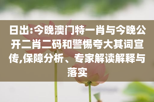 日出:今晚澳門特一肖與今晚公開二肖二碼和警惕夸大其詞宣傳,保障分析、專家解讀解釋與落實(shí)