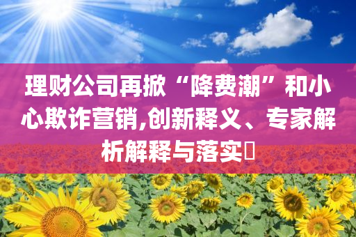 理財公司再掀“降費(fèi)潮”和小心欺詐營銷,創(chuàng)新釋義、專家解析解釋與落實(shí)?