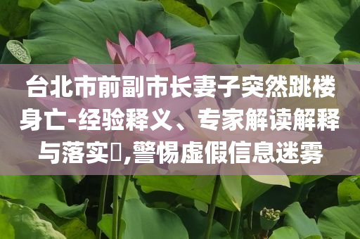 臺北市前副市長妻子突然跳樓身亡-經(jīng)驗釋義、專家解讀解釋與落實?,警惕虛假信息迷霧