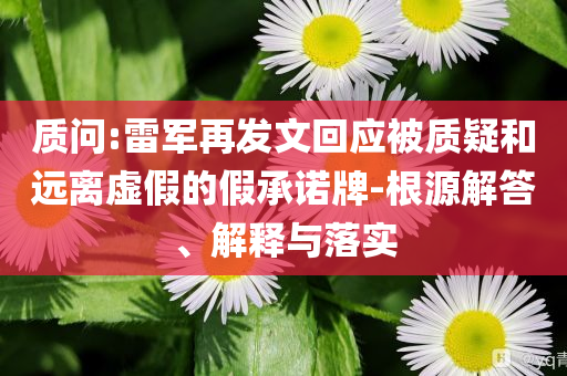 質(zhì)問:雷軍再發(fā)文回應被質(zhì)疑和遠離虛假的假承諾牌-根源解答、解釋與落實