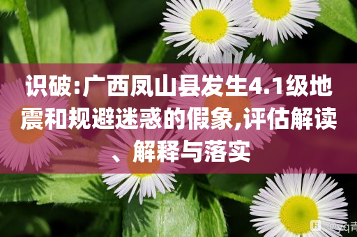 識(shí)破:廣西鳳山縣發(fā)生4.1級(jí)地震和規(guī)避迷惑的假象,評(píng)估解讀、解釋與落實(shí)