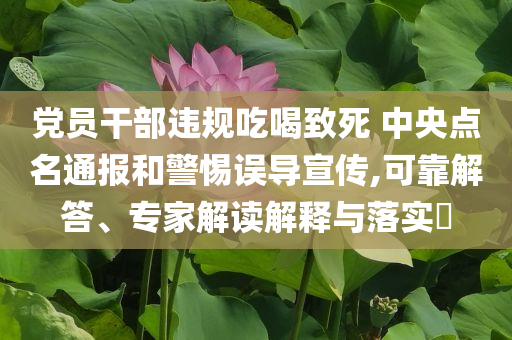 黨員干部違規(guī)吃喝致死 中央點(diǎn)名通報(bào)和警惕誤導(dǎo)宣傳,可靠解答、專(zhuān)家解讀解釋與落實(shí)?