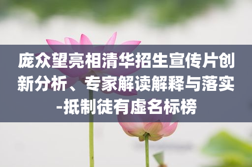 龐眾望亮相清華招生宣傳片創(chuàng)新分析、專(zhuān)家解讀解釋與落實(shí)-抵制徒有虛名標(biāo)榜