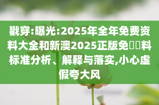 戳穿:曝光:2025年全年免費資料大全和新澳2025正版免費資料標(biāo)準(zhǔn)分析、解釋與落實,小心虛假夸大風(fēng)