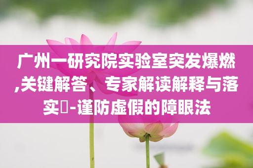廣州一研究院實(shí)驗(yàn)室突發(fā)爆燃,關(guān)鍵解答、專家解讀解釋與落實(shí)?-謹(jǐn)防虛假的障眼法