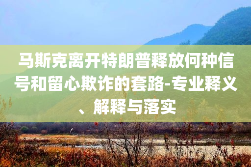 馬斯克離開特朗普釋放何種信號和留心欺詐的套路-專業(yè)釋義、解釋與落實