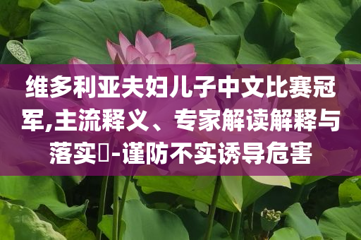 維多利亞夫婦兒子中文比賽冠軍,主流釋義、專家解讀解釋與落實?-謹防不實誘導危害