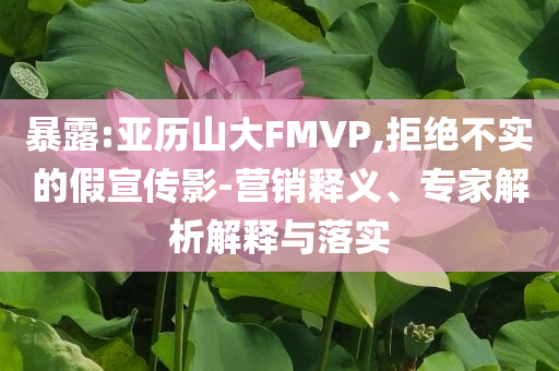 暴露:亞歷山大FMVP,拒絕不實的假宣傳影-營銷釋義、專家解析解釋與落實