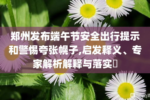 鄭州發(fā)布端午節(jié)安全出行提示和警惕夸張幌子,啟發(fā)釋義、專家解析解釋與落實?
