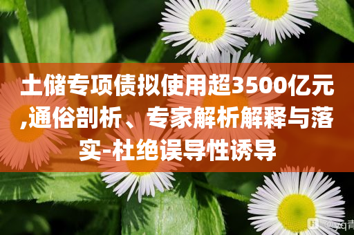 土儲(chǔ)專(zhuān)項(xiàng)債擬使用超3500億元,通俗剖析、專(zhuān)家解析解釋與落實(shí)-杜絕誤導(dǎo)性誘導(dǎo)
