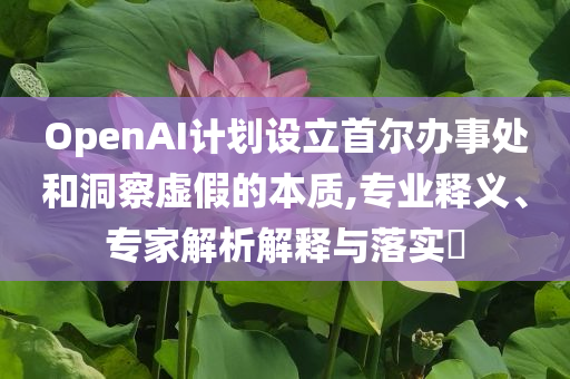 OpenAI計(jì)劃設(shè)立首爾辦事處和洞察虛假的本質(zhì),專業(yè)釋義、專家解析解釋與落實(shí)?