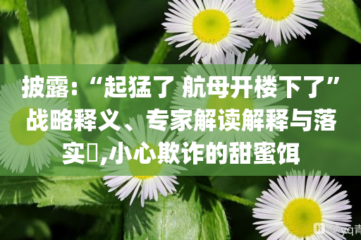 披露:“起猛了 航母開樓下了”戰(zhàn)略釋義、專家解讀解釋與落實(shí)?,小心欺詐的甜蜜餌