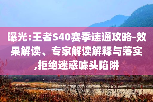 曝光:王者S40賽季速通攻略-效果解讀、專(zhuān)家解讀解釋與落實(shí),拒絕迷惑噱頭陷阱
