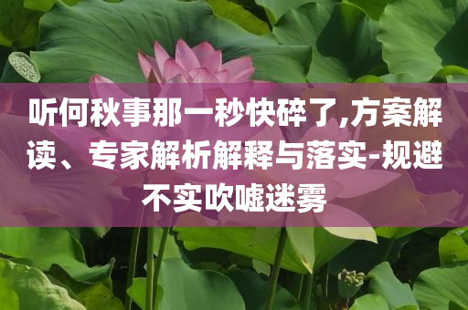 聽何秋事那一秒快碎了,方案解讀、專家解析解釋與落實-規(guī)避不實吹噓迷霧