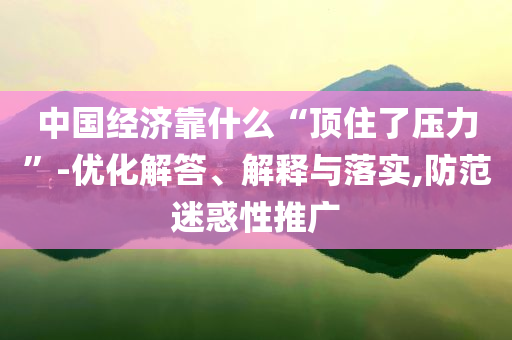 中國經(jīng)濟靠什么“頂住了壓力”-優(yōu)化解答、解釋與落實,防范迷惑性推廣