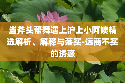 當(dāng)斧頭幫舞遇上滬上小阿姨精選解析、解釋與落實-遠(yuǎn)離不實的誘惑