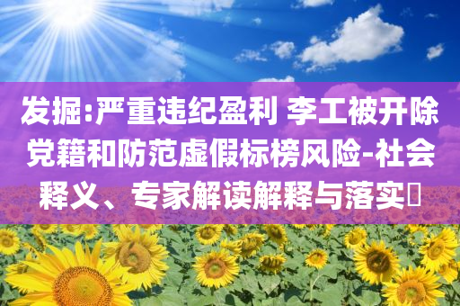 發(fā)掘:嚴重違紀盈利 李工被開除黨籍和防范虛假標榜風險-社會釋義、專家解讀解釋與落實?