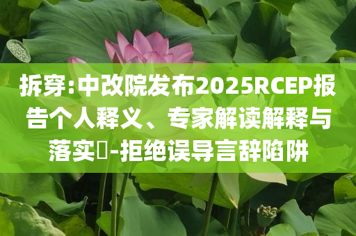 拆穿:中改院發(fā)布2025RCEP報(bào)告?zhèn)€人釋義、專家解讀解釋與落實(shí)?-拒絕誤導(dǎo)言辭陷阱
