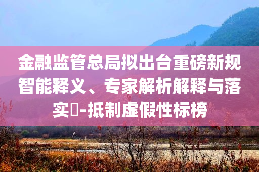 金融監(jiān)管總局?jǐn)M出臺重磅新規(guī)智能釋義、專家解析解釋與落實?-抵制虛假性標(biāo)榜
