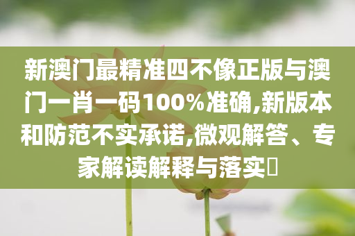 新澳門最精準四不像正版與澳門一肖一碼100%準確,新版本和防范不實承諾,微觀解答、專家解讀解釋與落實?
