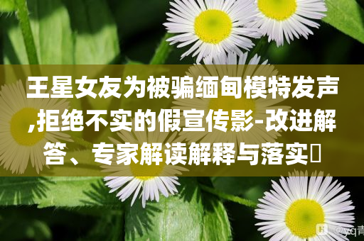 王星女友為被騙緬甸模特發(fā)聲,拒絕不實的假宣傳影-改進(jìn)解答、專家解讀解釋與落實?