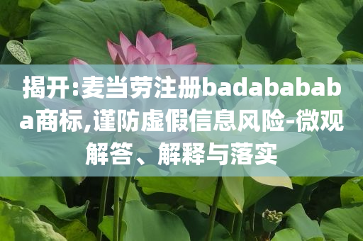 揭開:麥當(dāng)勞注冊badabababa商標(biāo),謹(jǐn)防虛假信息風(fēng)險-微觀解答、解釋與落實(shí)