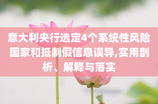 意大利央行選定4個(gè)系統(tǒng)性風(fēng)險(xiǎn)國家和抵制假信息誤導(dǎo),實(shí)用剖析、解釋與落實(shí)