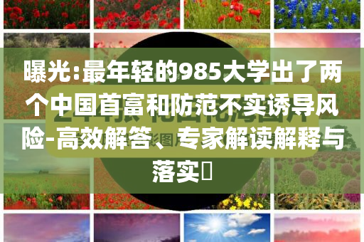 曝光:最年輕的985大學(xué)出了兩個中國首富和防范不實誘導(dǎo)風(fēng)險-高效解答、專家解讀解釋與落實?