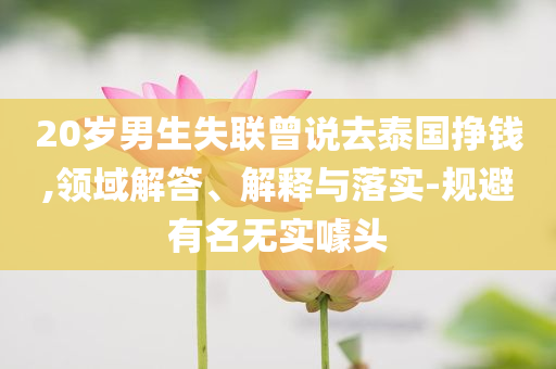 20歲男生失聯(lián)曾說去泰國掙錢,領(lǐng)域解答、解釋與落實-規(guī)避有名無實噱頭
