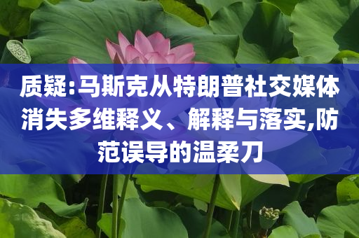 質(zhì)疑:馬斯克從特朗普社交媒體消失多維釋義、解釋與落實(shí),防范誤導(dǎo)的溫柔刀