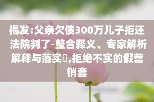 揭發(fā):父親欠債300萬兒子拒還 法院判了-整合釋義、專家解析解釋與落實(shí)?,拒絕不實(shí)的假營銷套