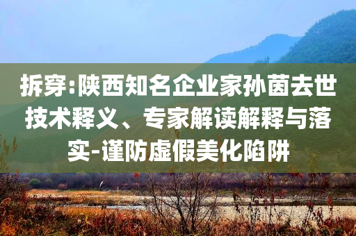 拆穿:陜西知名企業(yè)家孫茵去世技術釋義、專家解讀解釋與落實-謹防虛假美化陷阱