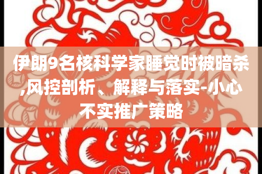 伊朗9名核科學家睡覺時被暗殺,風控剖析、解釋與落實-小心不實推廣策略